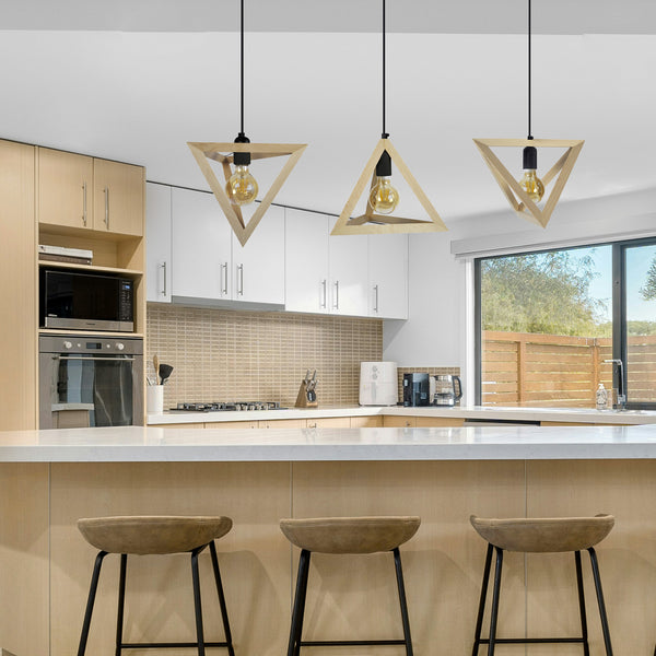 Lustre TOSEL TÉTRAÈDRE A,bois  H90xD25xP100  cm.