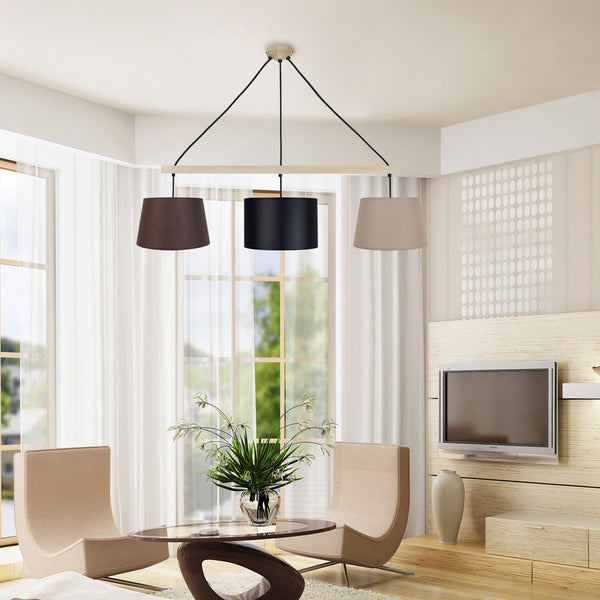 Lustre TOSEL AMESTERDHAM,bois naturel, tissu H80xD30xP80  cm.