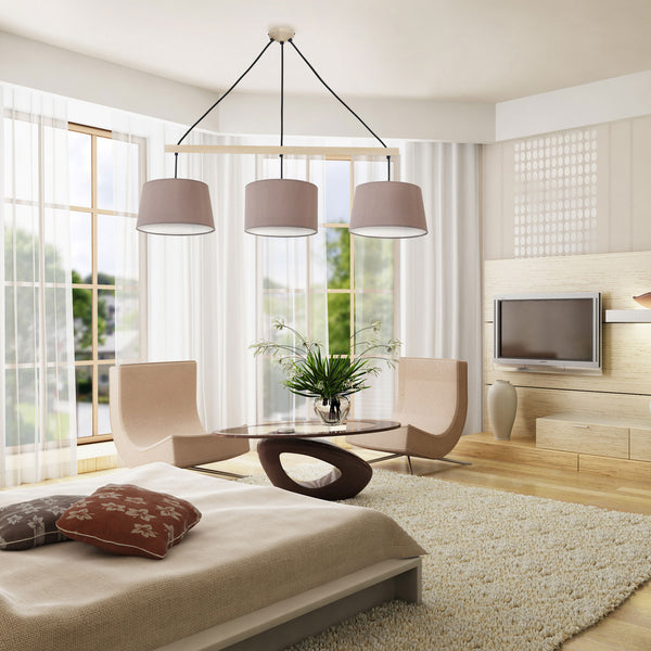 Lustre TOSEL AMESTERDHAM,bois naturel, tissu H80xD30xP80  cm.