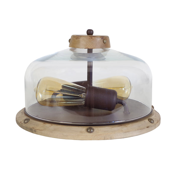 Plafonnier TOSEL TACKS,bois, verre H30xD45xP45  cm.