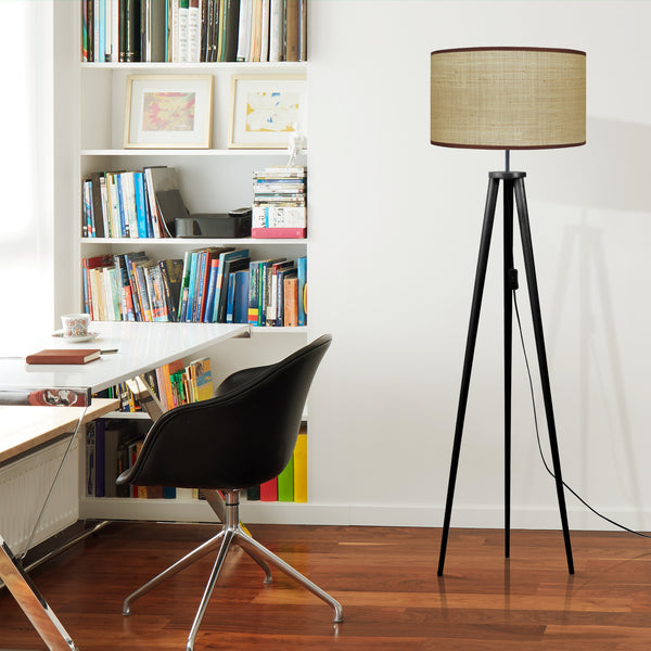 Lampadaire JUTE bois trépied