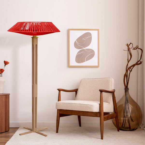 Lampadaire TOSEL PADUA CONE bois, métal, ficelle H150xD60xP60  cm