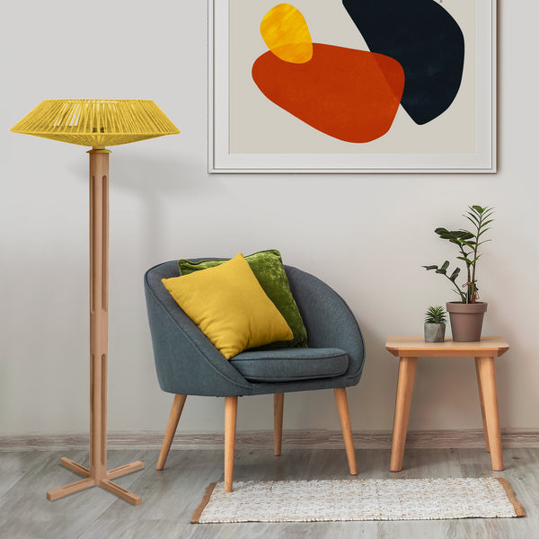 Lampadaire TOSEL PADUA CONE bois, métal, ficelle H150xD60xP60  cm