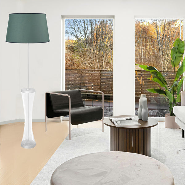 Lámpara de pie GHENT de cristal, madera y metal con columna