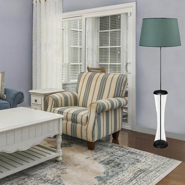 Lámpara de pie GHENT de cristal, madera y metal con columna