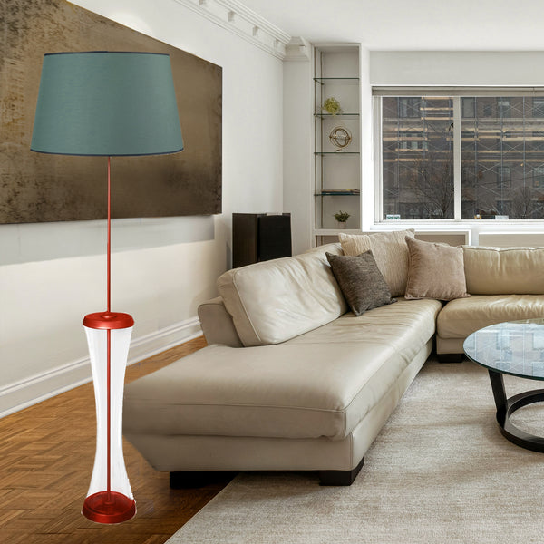 Lámpara de pie GHENT de cristal, madera y metal con columna