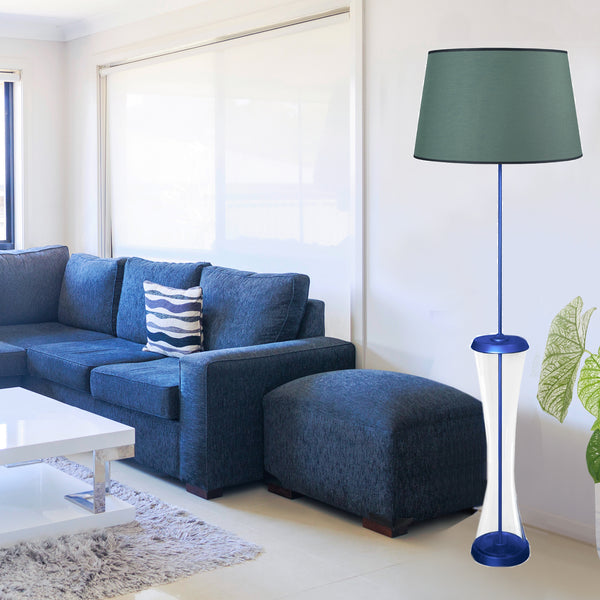 Lámpara de pie GHENT de cristal, madera y metal con columna