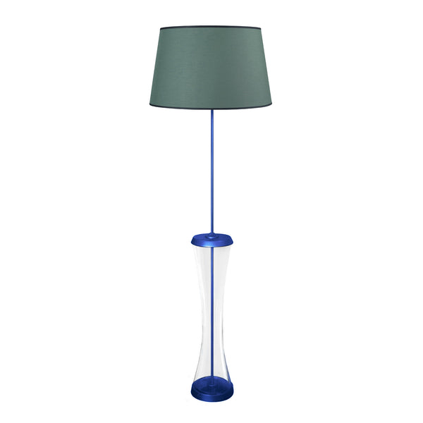 Lámpara de pie GHENT de cristal, madera y metal con columna