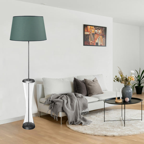 Lámpara de pie GHENT de cristal, madera y metal con columna