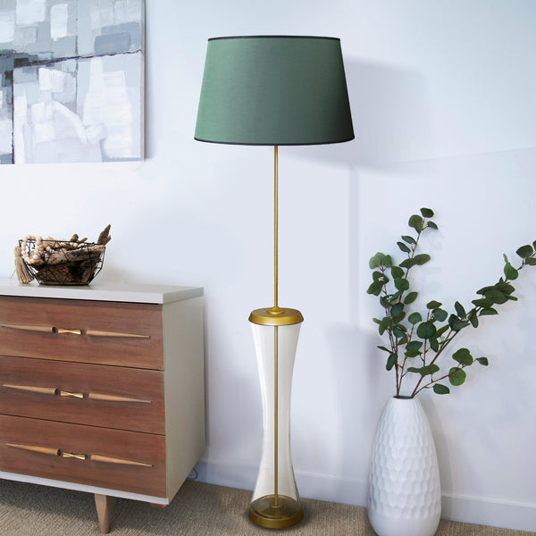 Lámpara de pie GHENT de cristal, madera y metal con columna