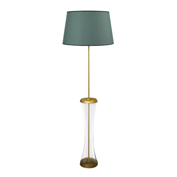 Lámpara de pie GHENT de cristal, madera y metal con columna