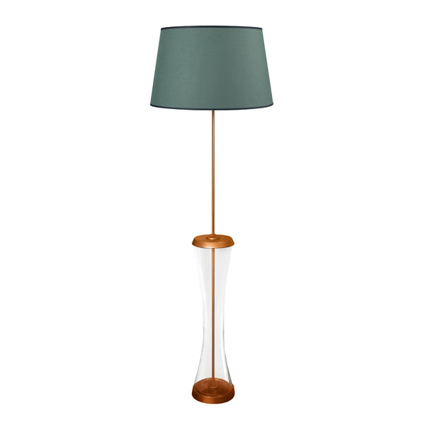 Lámpara de pie GHENT de cristal, madera y metal con columna