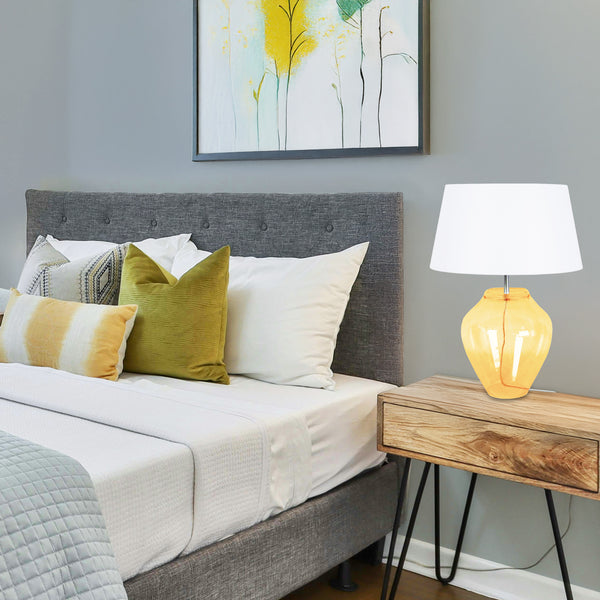 Lampe a poser TOSEL VASE,verre, tissu  , H44xD30xP30  cm.