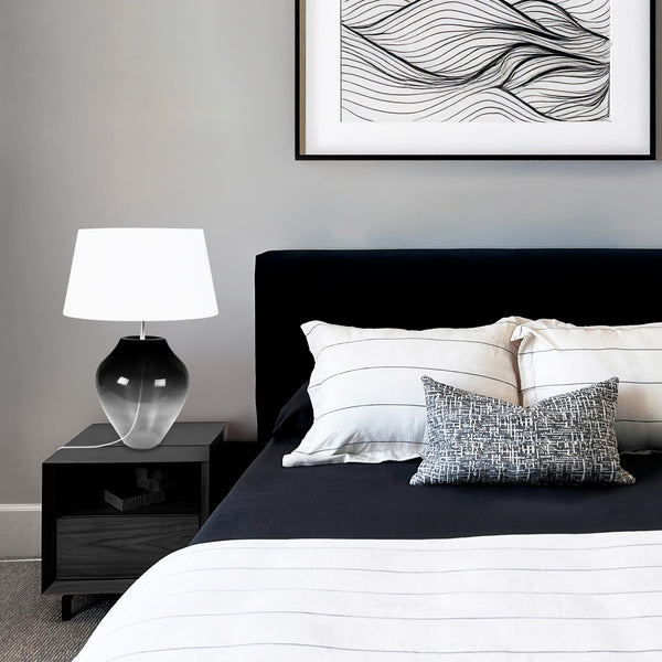 Lampe a poser TOSEL VASE,verre, tissu  , H44xD30xP30  cm.