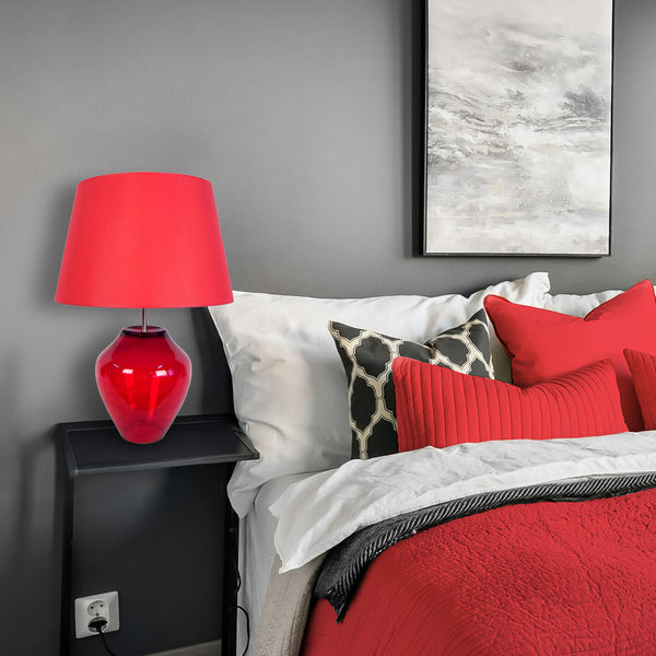 Lampe a poser TOSEL VASE,verre, tissu  , H44xD30xP30  cm.