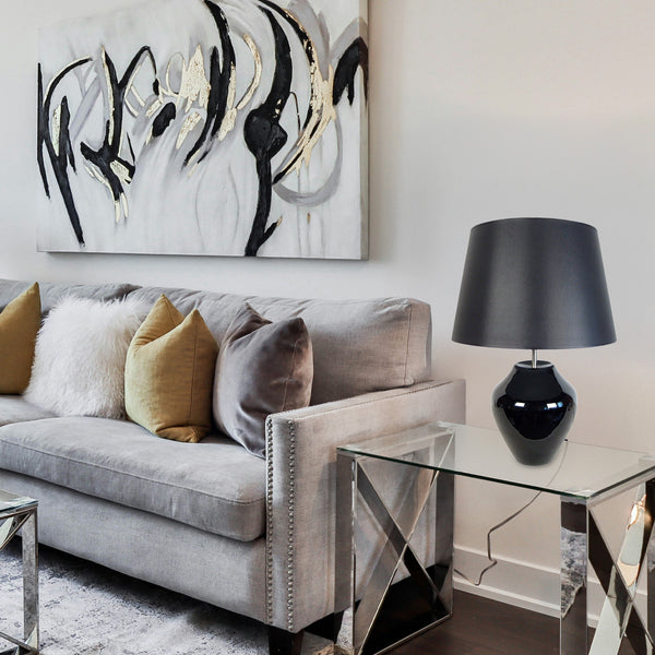 Lampe a poser TOSEL VASE,verre, tissu  , H44xD30xP30  cm.