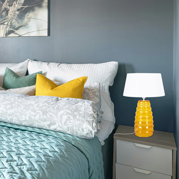 Lampe de chevet TOSEL SYMPHONIE,verre, tissu  , H49xD30xP30  cm.