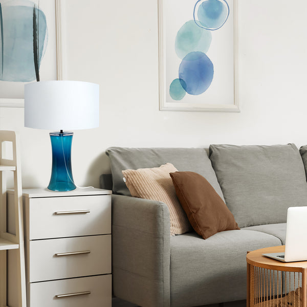 Lampe de chevet TOSEL TROMPETA,verre, tissu  , H53xD30xP30  cm.