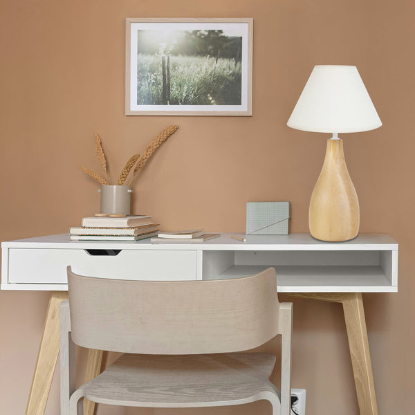 Lampe a poser TOSEL BOUTEILLE, bois, tissu , H40xD22xP22  cm.