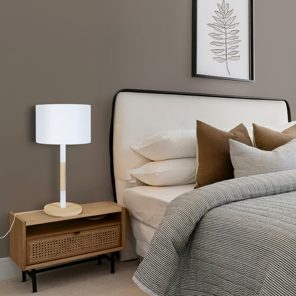 Lampe de chevet TOSEL TANDEM1B,bois, métal, tissu, H45xD25xP25  cm.