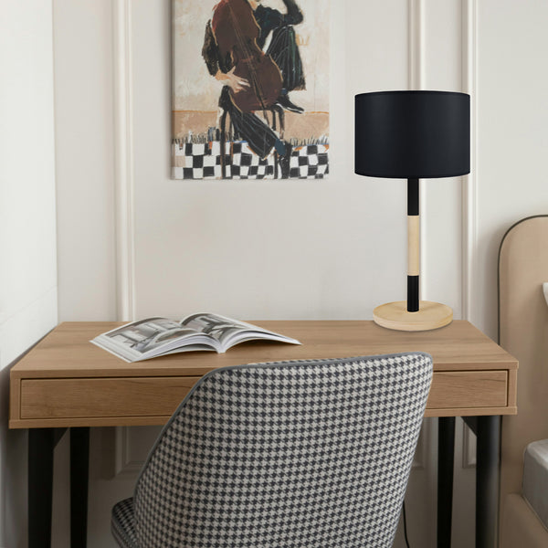 Lampe de chevet TOSEL TANDEM1B,bois, métal, tissu, H45xD25xP25  cm.