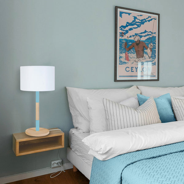 Lampe de chevet TOSEL TANDEM1B,bois, métal, tissu, H45xD25xP25  cm.