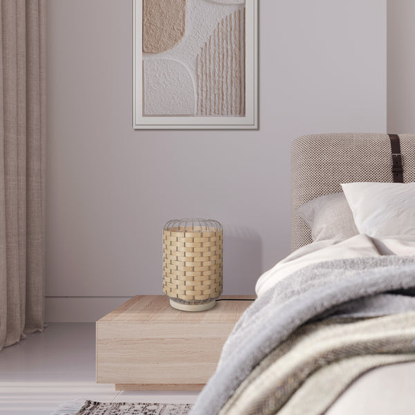 Lampe a poser TOSEL TRESSÉ MINDAT,bois, métal H40xD26xP26  cm.