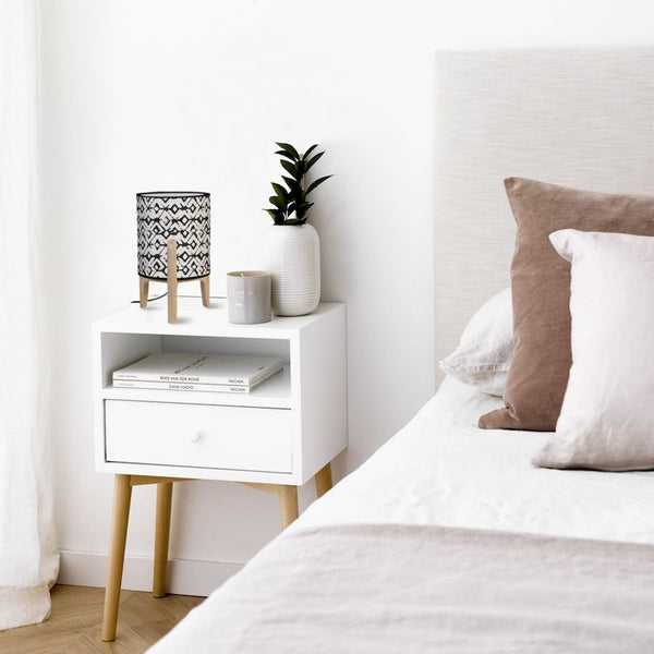 Lampe a poser TOSEL PIPPINT LARGE,bois, tissu H45xD30xP30  cm.