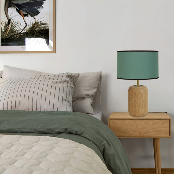 Lampe a poser TOSEL GUSTTAVO I,bois, tissu , H36xD22xP22  cm.