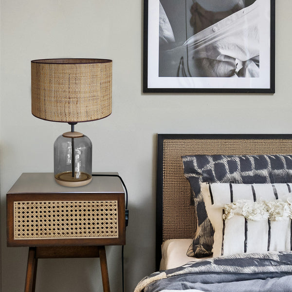 Lampe á poser SVALBARD MIDIUM cylindre verre bois