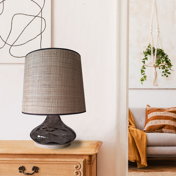 Lampe a poser TOSEL BURANO verre, bois, tissu H50xD35xP35cm- 1 Lumière