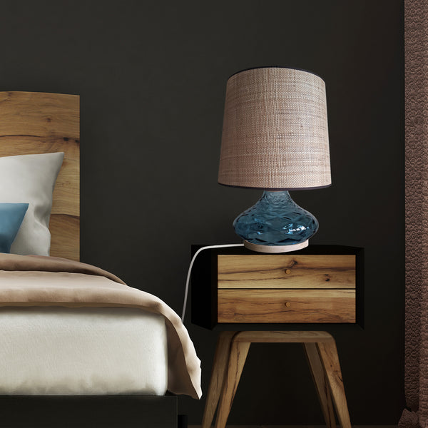 Lampe a poser TOSEL BURANO verre, bois, tissu H50xD35xP35cm- 1 Lumière