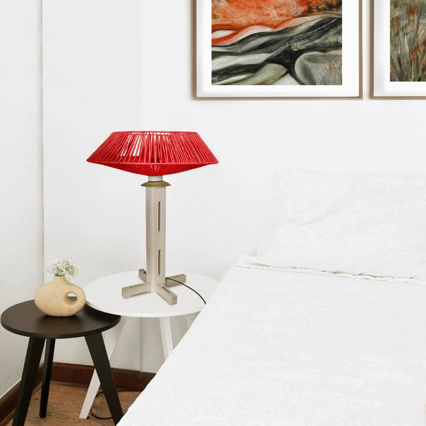 Lampe a poser TOSEL PADUA CONE bois, métal, ficelle H60xD40xP40  cm