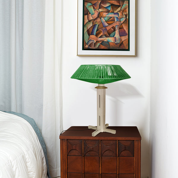 Lampe a poser TOSEL PADUA CONE bois, métal, ficelle H60xD40xP40  cm