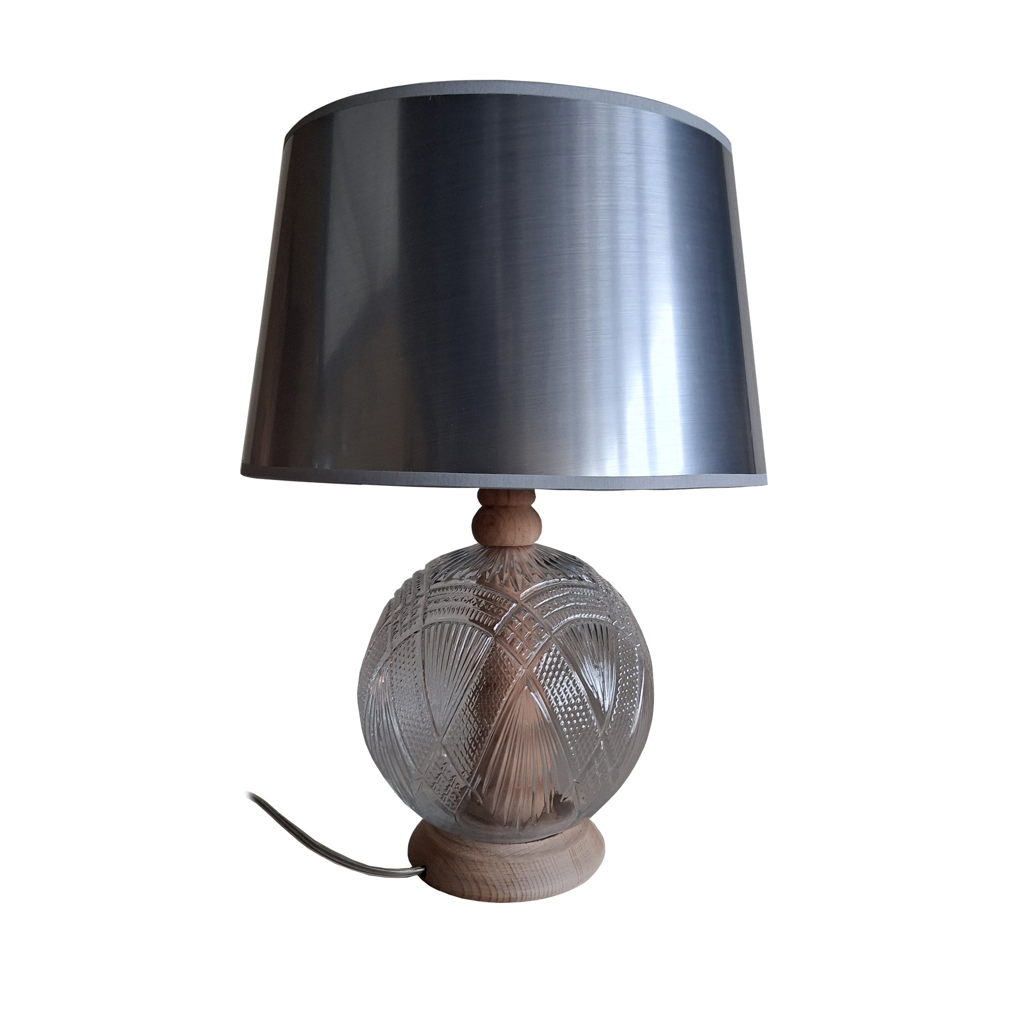 Lampe a poser TOSEL ABRUZZO verre et bois, tissu métalique H41xD26xP18cm - 1 Lumière