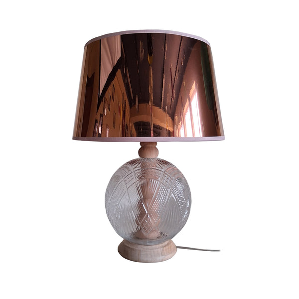Lampe a poser TOSEL ABRUZZO verre et bois, tissu métalique H41xD26xP18cm - 1 Lumière