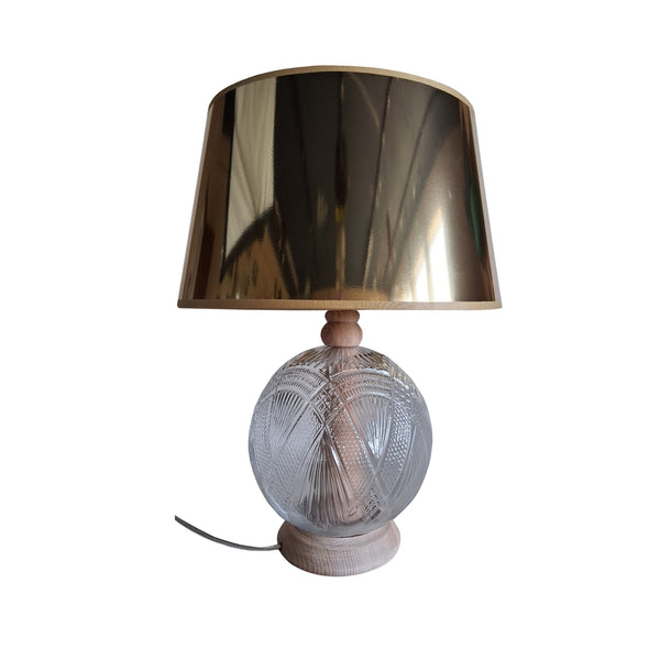 Lampe a poser TOSEL ABRUZZO verre et bois, tissu métalique H41xD26xP18cm - 1 Lumière