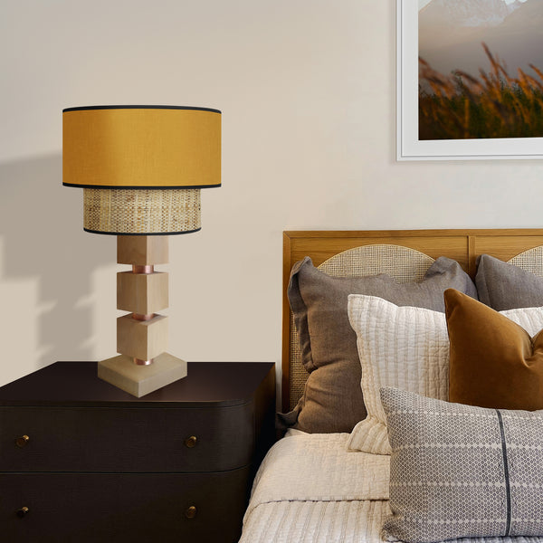 Lampe chevet SIRACUSA colonne cube bois