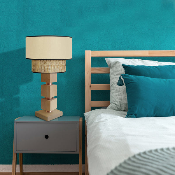 Lampe chevet SIRACUSA colonne cube bois
