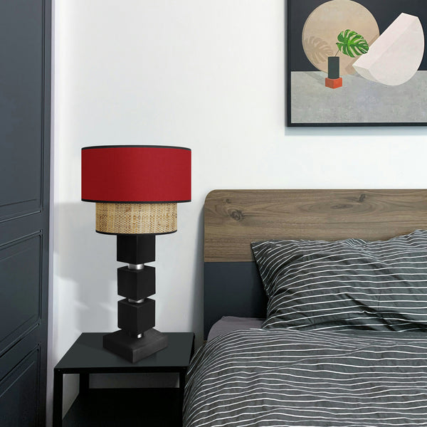 Lampe chevet SIRACUSA colonne cube bois
