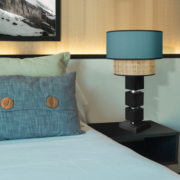 Lampe chevet SIRACUSA colonne cube bois