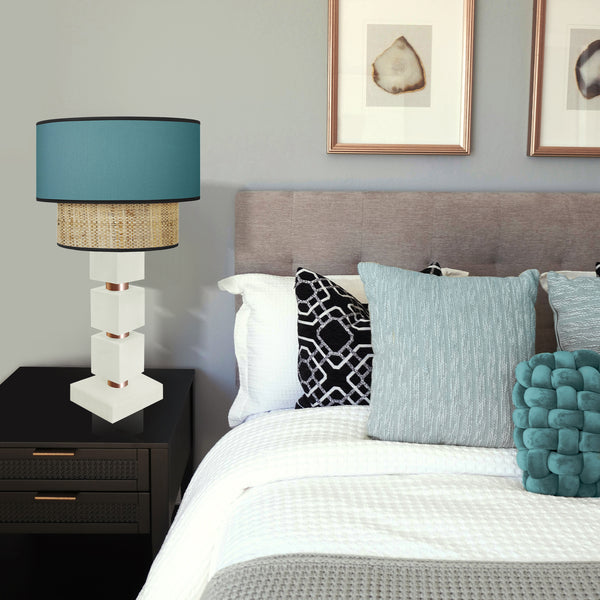 Lampe chevet SIRACUSA colonne cube bois