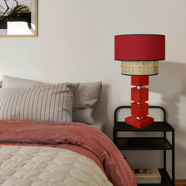 Lampe chevet SIRACUSA colonne cube bois