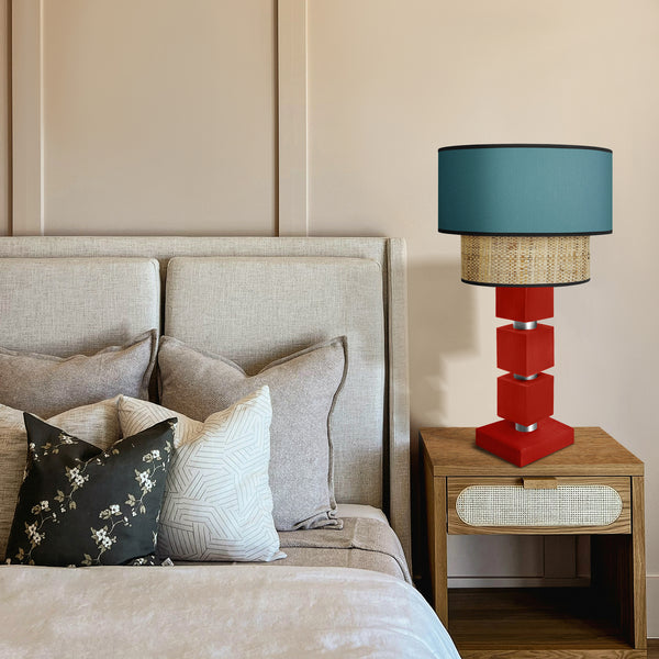 Lampe chevet SIRACUSA colonne cube bois