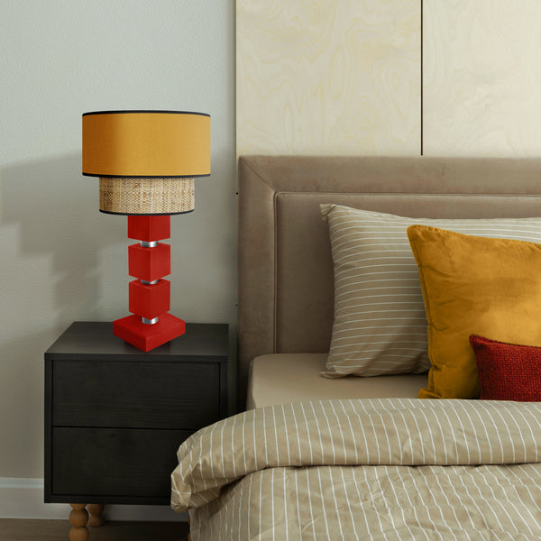 Lampe chevet SIRACUSA colonne cube bois