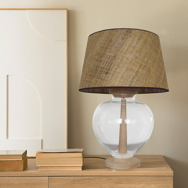 Lampe chevet LIBEREC colonne bois verre