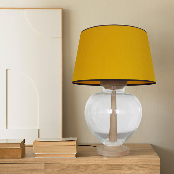 Lampe chevet LIBEREC colonne bois verre