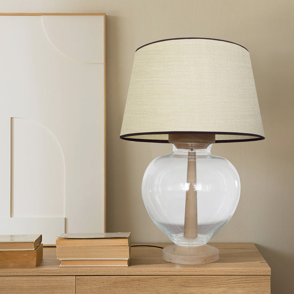 Lampe chevet LIBEREC colonne bois verre