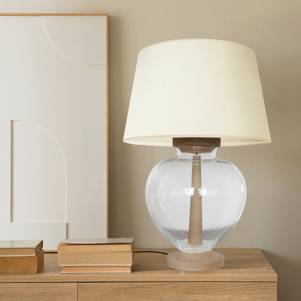Lampe chevet LIBEREC colonne bois verre