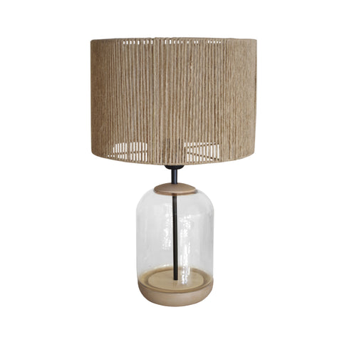 Lampe a poser TOSEL SVALBARD MIDIUM,bois,verre , H50xD30xP30  cm.